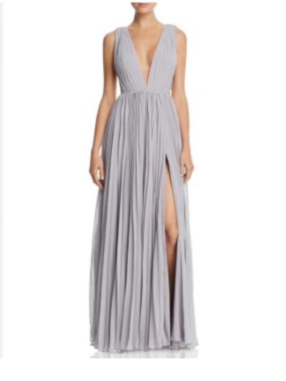 Fame and Partners Allegra Light Gray Plunging V-Neck Maxi Dress
